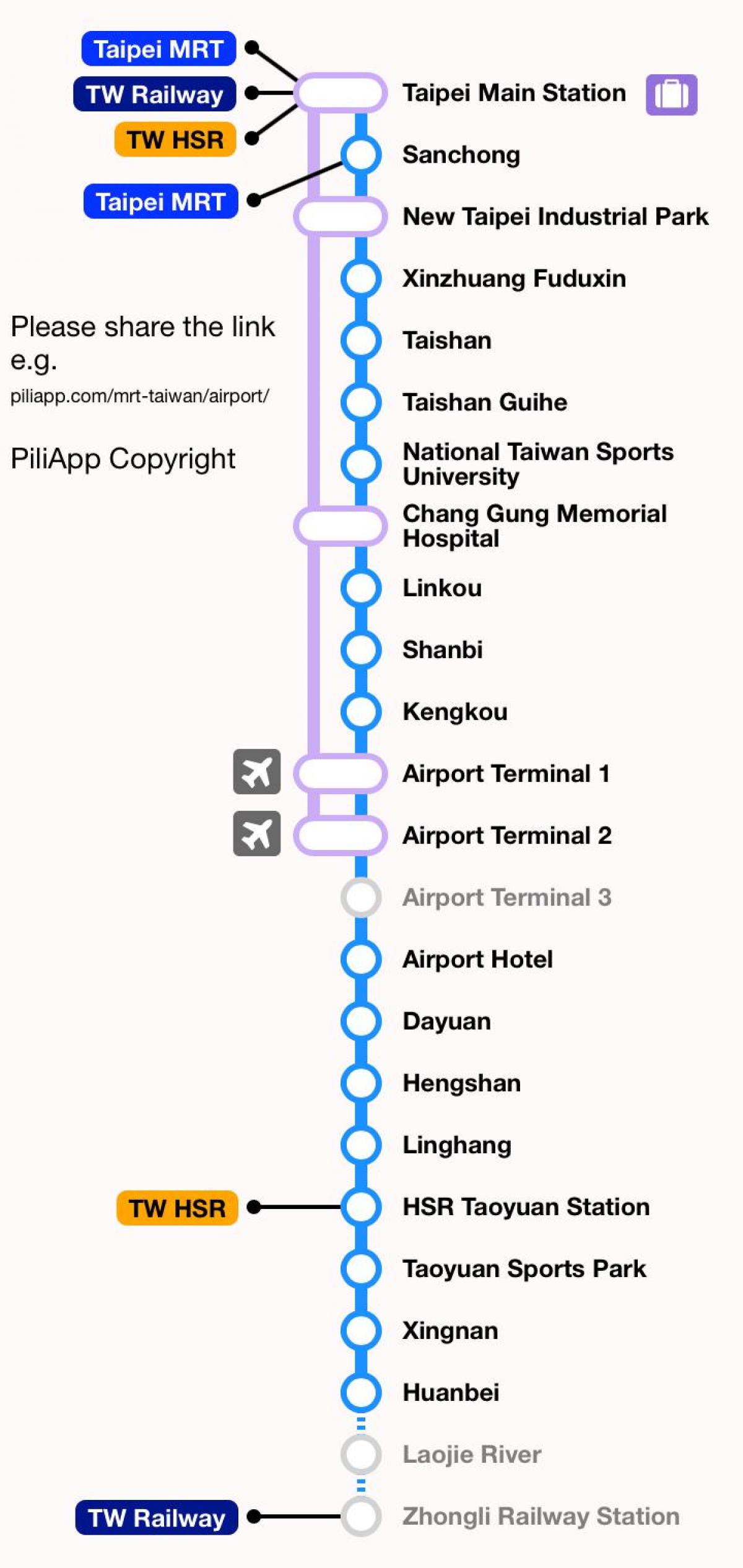 Taipei carte de l'aéroport de taoyuan