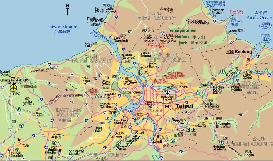 Le centre-ville de Taipei carte