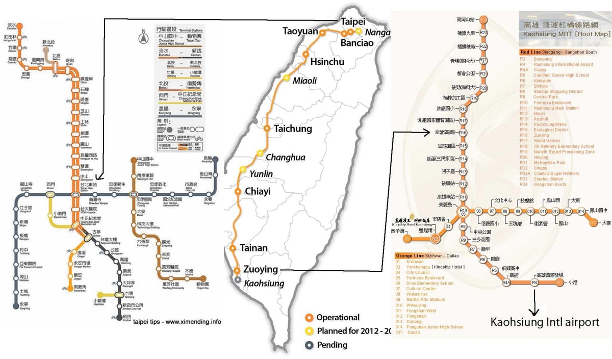 la carte de Taipei ferroviaire à grande vitesse la gare