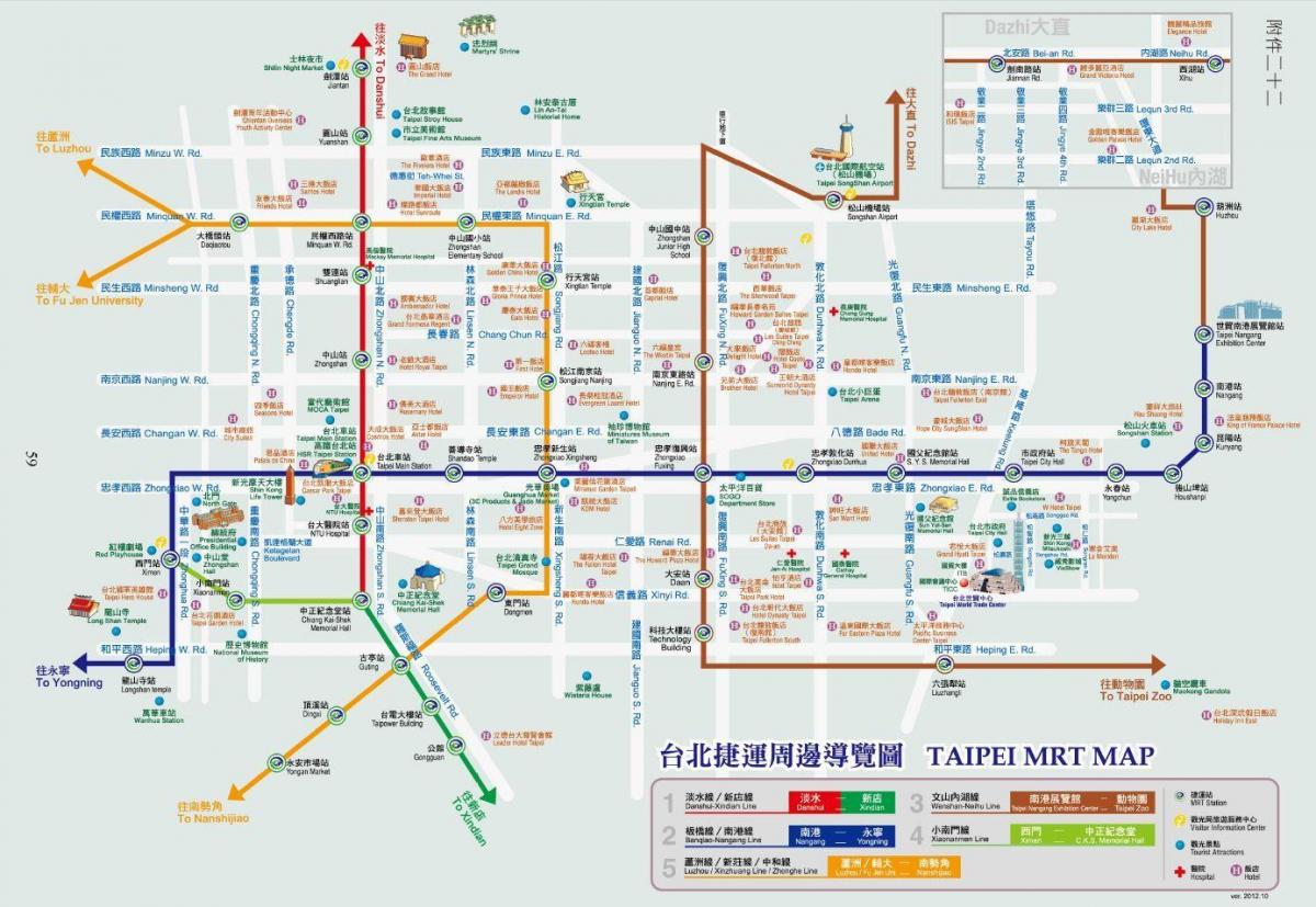 Taipei carte de métro, avec des attractions
